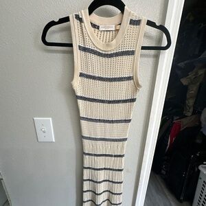 Ivory and Blue Striped Knitted Ramy Brook Dress